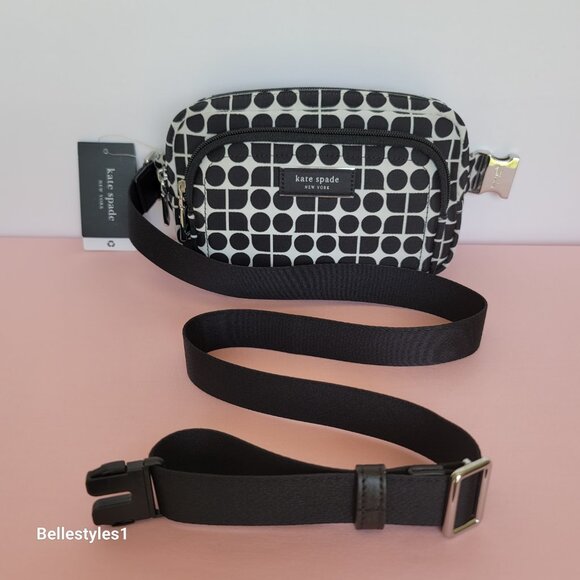KATE SPADE Belt Bag Noel Jacquarded Printed Fabric Bag- Black Multi ⭐ - Picture 4 of 16